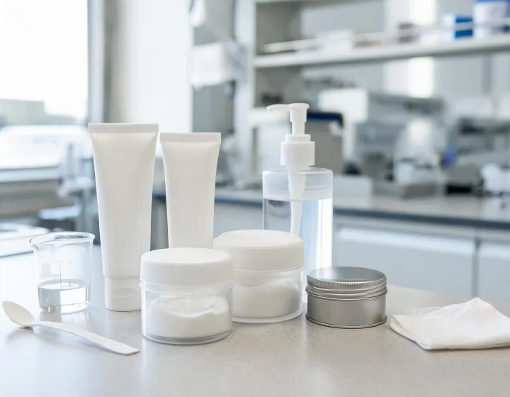 sunscreen bulk on a cosmetics bench, illustration only